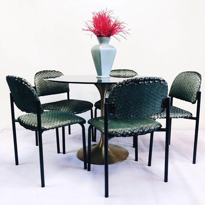 SET OF 5 METALLIC GREEN SCALLOPED POST-MODERN CHAIRS