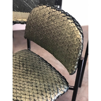 SET OF 5 METALLIC GREEN SCALLOPED POST-MODERN CHAIRS