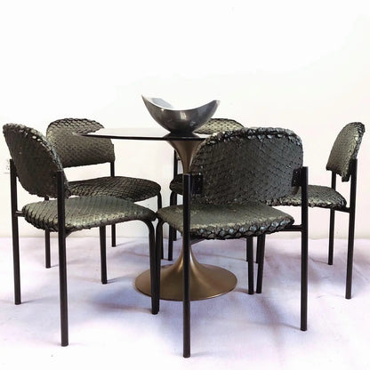 SET OF 5 METALLIC GREEN SCALLOPED POST-MODERN CHAIRS