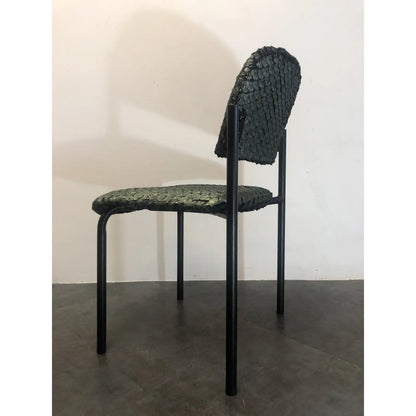 SET OF 5 METALLIC GREEN SCALLOPED POST-MODERN CHAIRS