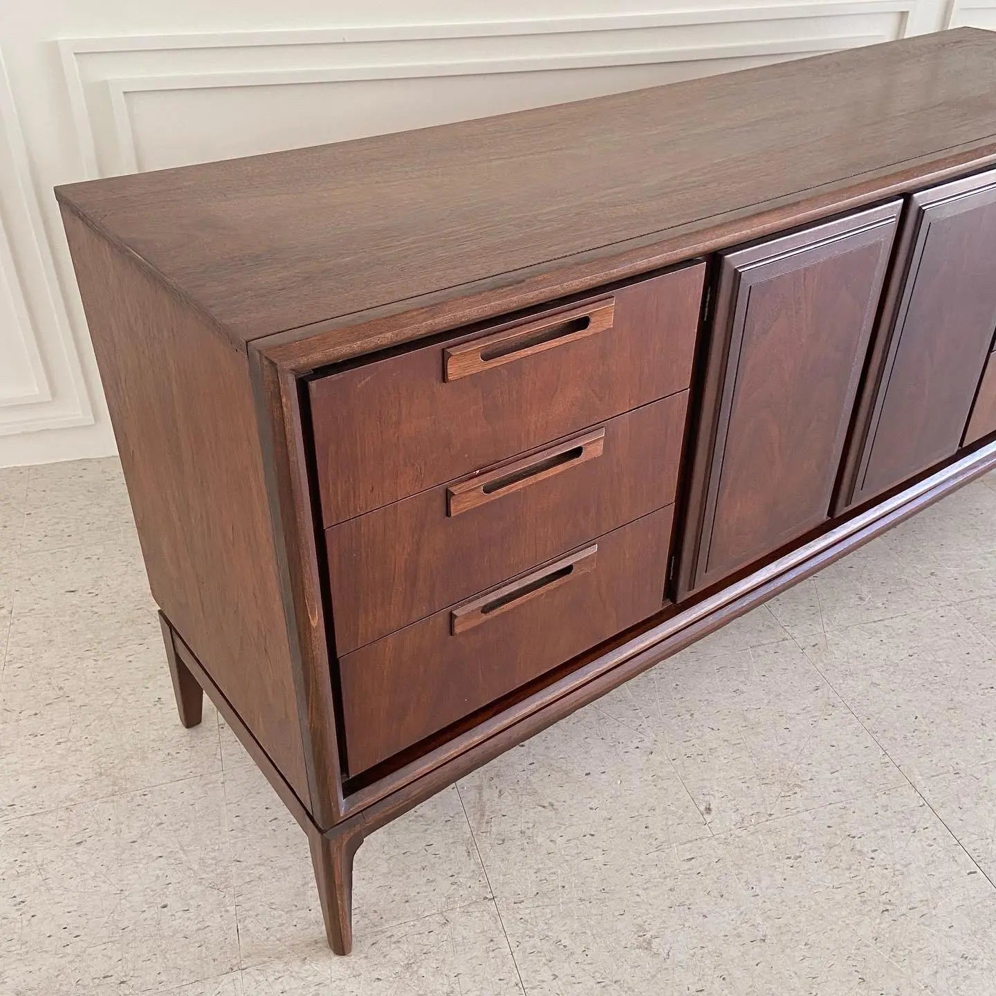 RESTORED MCM DARK WALNUT CREDENZA BY UNITED