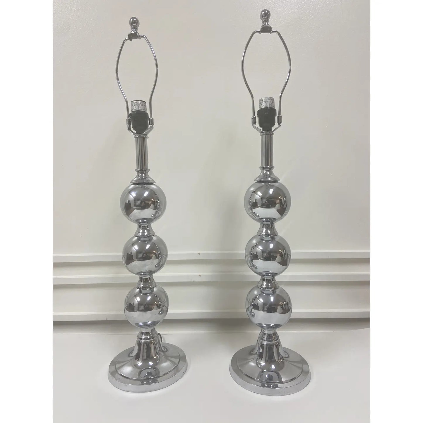 MODERNIST CHROME STACKED BALL LAMPS - PAIR