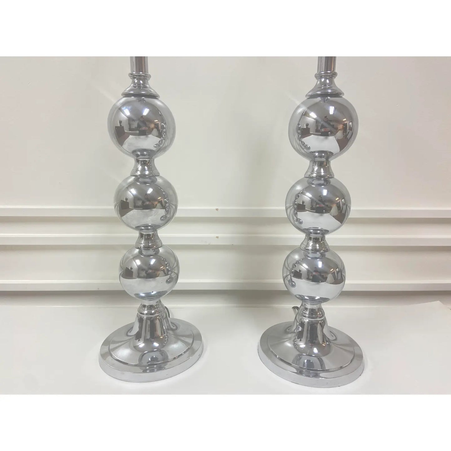MODERNIST CHROME STACKED BALL LAMPS - PAIR