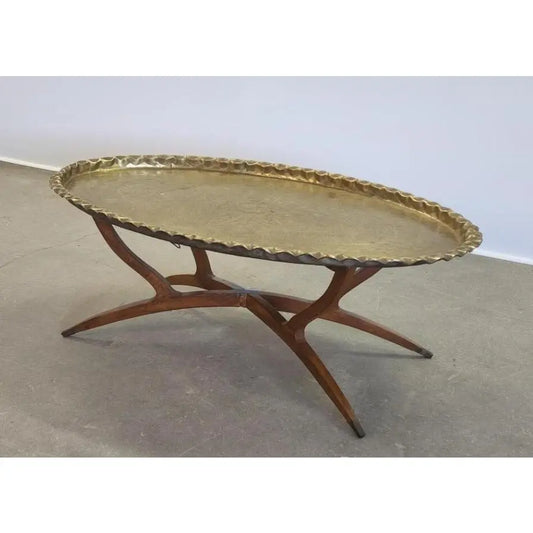 MOROCCAN BRASS TRAY COFFEE TABLE WITH SPIDER BASE