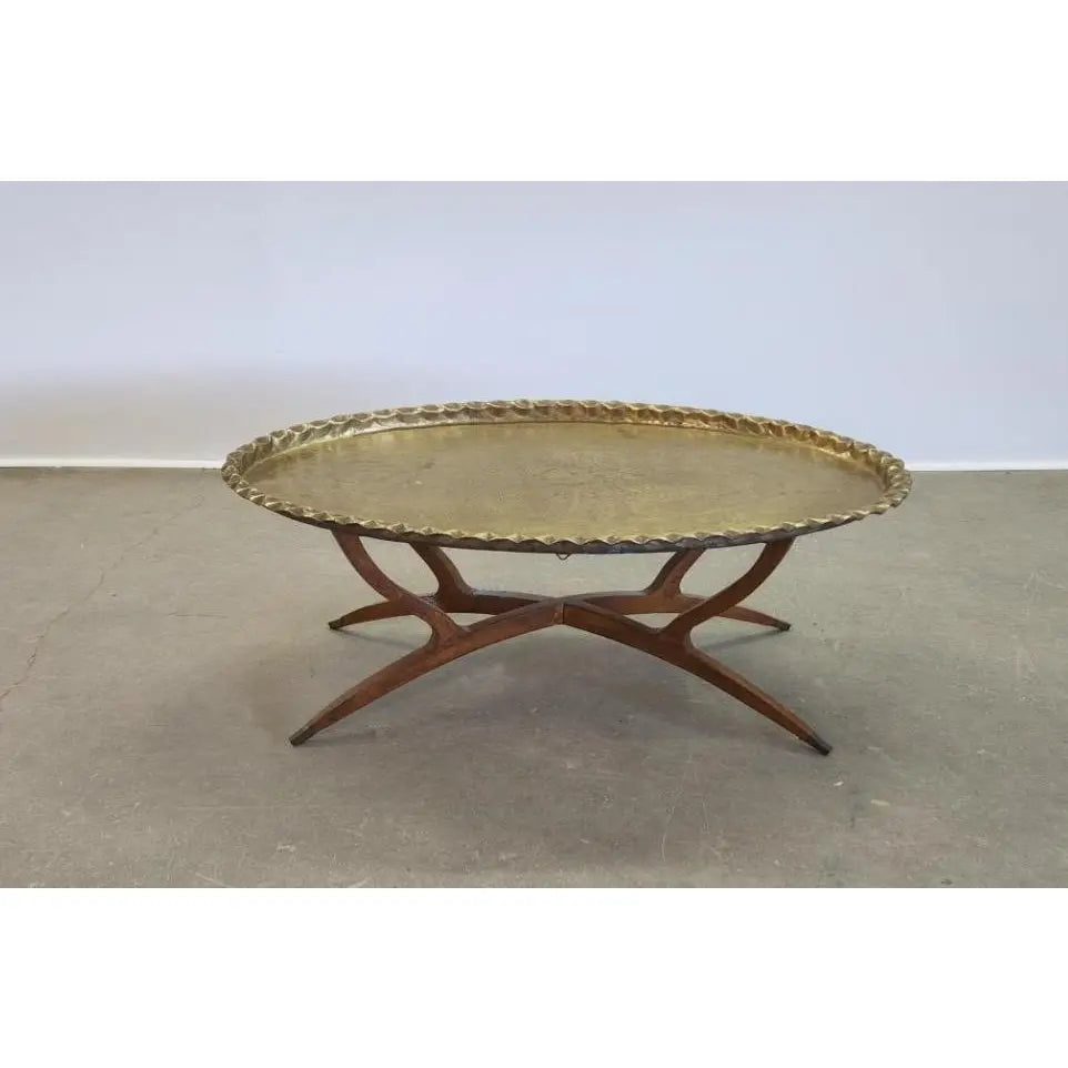 MOROCCAN BRASS TRAY COFFEE TABLE WITH SPIDER BASE