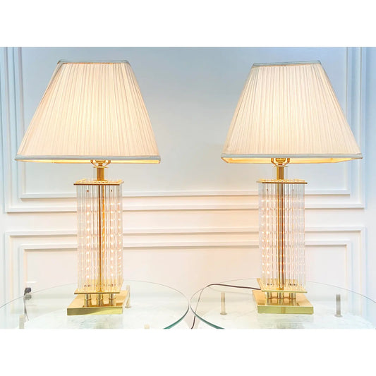 PAIR OF GLASS ROD & BRASS TABLE LAMPS BY LIGHT LINE
