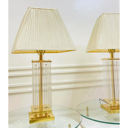 PAIR OF GLASS ROD & BRASS TABLE LAMPS BY LIGHT LINE