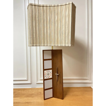 MCM PAUL MCCOBB WALNUT LAMP WITH CUSTOM SHADE & POMONA TILE