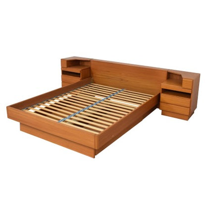 SCAN COLL DANISH TEAK QUEEN BED WITH NIGHTSTANDS
