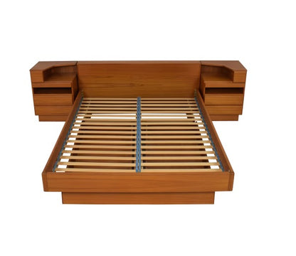 SCAN COLL DANISH TEAK QUEEN BED WITH NIGHTSTANDS